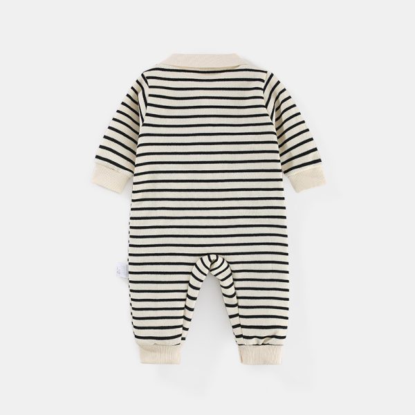 Baby boy's striped bear-print romper
