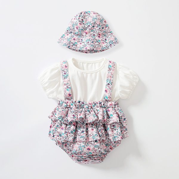 Purple floral print baby girl's romper